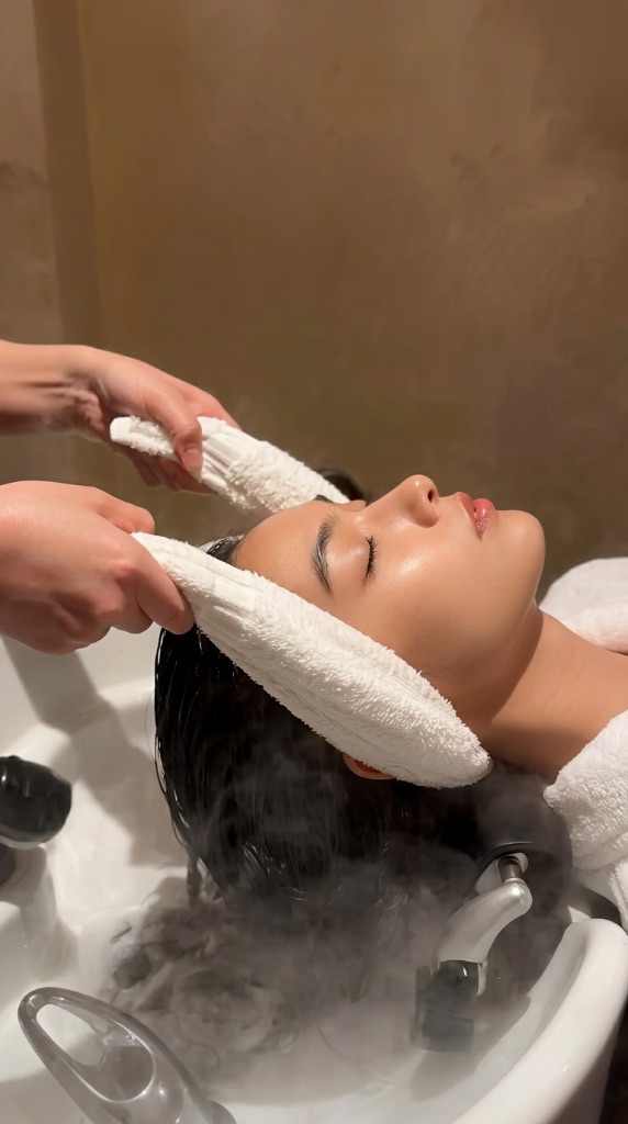 ヘッドスパ タオルラップ施術